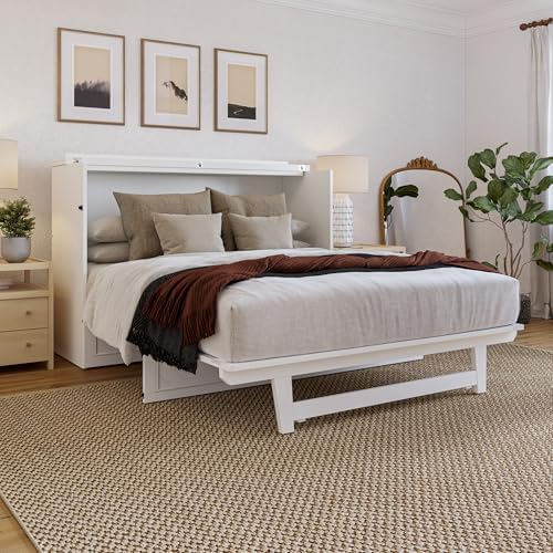AFI, Alpine Queen Wood Murphy Bed Chest with 6" Mattress, Storage Drawer & Built-in USB Charger, White