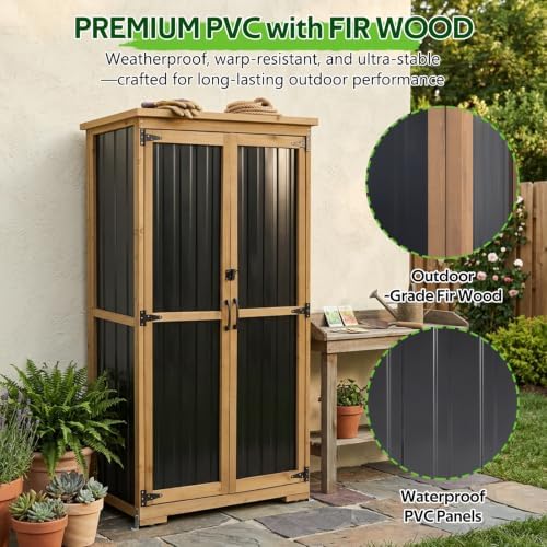 66-Inch Outdoor Storage Cabinet with 3 Adjustable Shelves