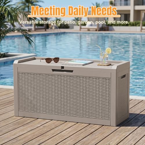 Outdoor Storage Box,100 Gallon Waterproof Resin Patio Deck Box
