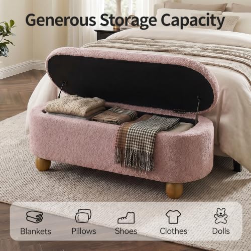 VKNOW 44.8" Storage Ottoman Bench End of Bed Bench with Hinge, Pink