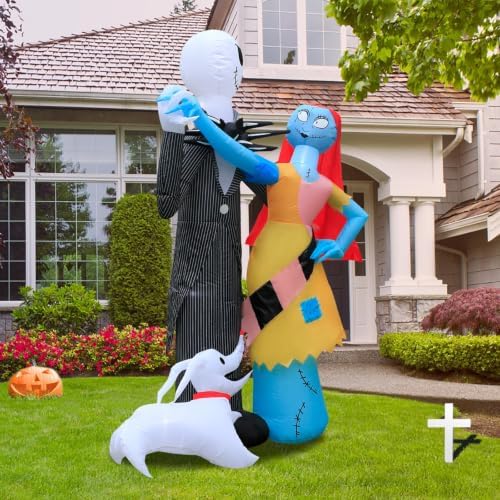 6Ft Inflatable Halloween Outdoor Yard Decoration - Halloween Skeleton Couple and Dog Blow Up Decoration - Built-in LED Lights - Suitable for Garden Lawn Indoor Party Decoration