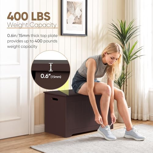 ZenStyle Storage Chest, Wood Storage Bench with 2 Safety Hinges, Storage Trunk Box Bench Entryway Bench for Bedroom and Living Room (Brown)