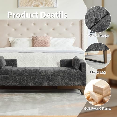 64" W Storage Benches End of Bed Bench, Charcoal