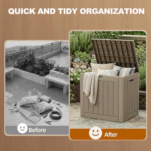 EFU Outdoor Storage Box 42 Gallon Deck Box, Waterproof Resin, Grey