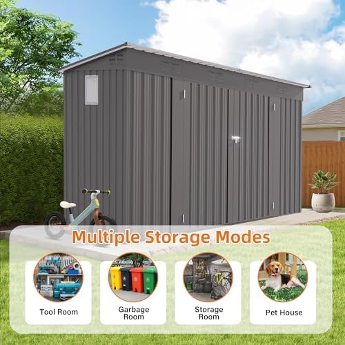 9x4 FT Outdoor Storage Shed, Metal Garden Shed with Window, Outside Tool Sheds with Lockable Hinged Doors, Waterproof Storage Building with 6 Air Vents for Backyard, Patio, Lawn, Gray