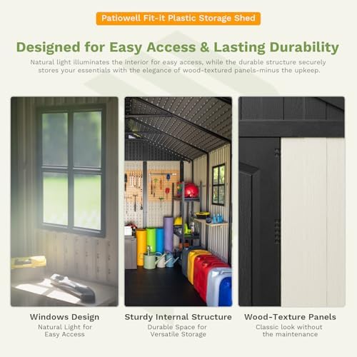 Patiowell 8x10 FT Resin Outdoor Storage Shed with Floor, Beige
