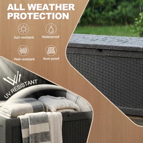 EFU Outdoor Storage Box 360 Gallon Deck Box, Waterproof Resin, Black