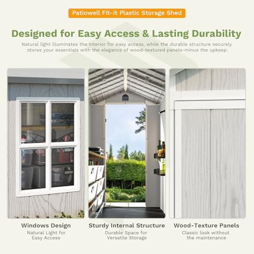 Patiowell 4x8 FT Plastic Outdoor Storage Shed with Floor, Light Gray