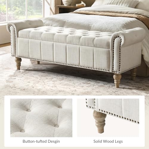 HULALA HOME Farmhouse Storage Bench, Ivory