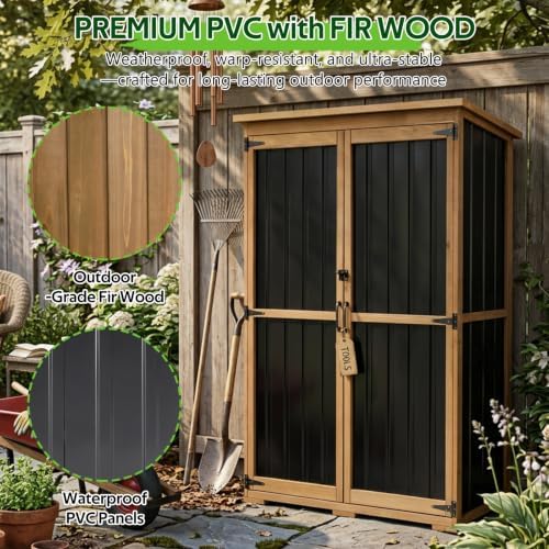 Outdoor Storage Cabinet, Wood & Metal Garden Tool Shed, 46 x 18 x 68 Inches
