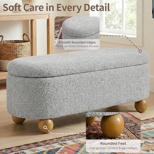 VKNOW 44.8" Storage Ottoman Bench End of Bed Bench for Bedroom, Grey
