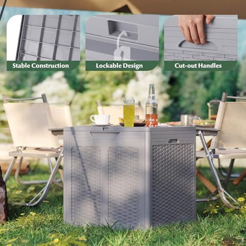 Tangkula 39 Gallon Outdoor Storage Box with Lockable Lid