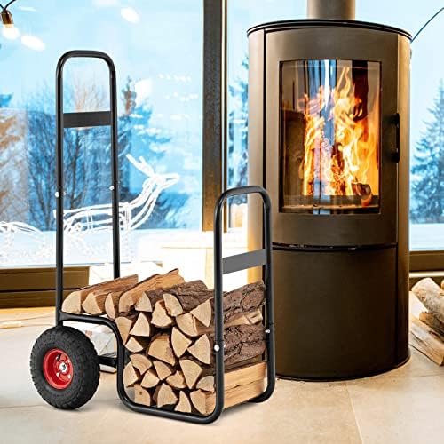 ORALNER Firewood Log Cart Carrier, 26" Fire Wood Moving Carts with Large Rubber Wheels, Firewood Rack Storage Mover Indoor Fireplace Log Holder Wood Stove Rolling Dolly Hauler for Outdoor Fire Pit