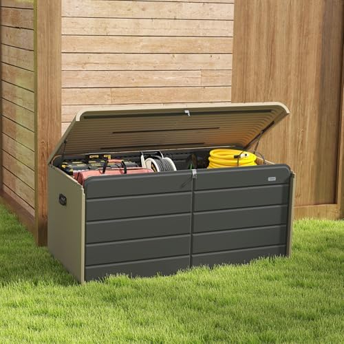 Domi 200 Gallon Resin Deck Box, outdoor waterproof storage box for patio