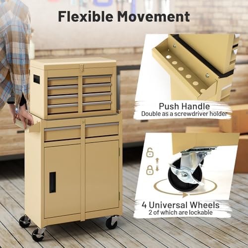 IRONMAX 2-in-1 Detachable Rolling Metal Tool Chest, 5 Drawers, Sand Yellow