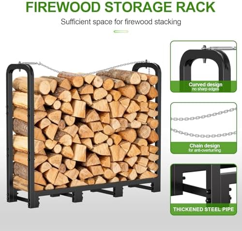 GARDENWORK 4FT Adjustable Firewood Rack Outdoor with Cover,Metal Wood Rack