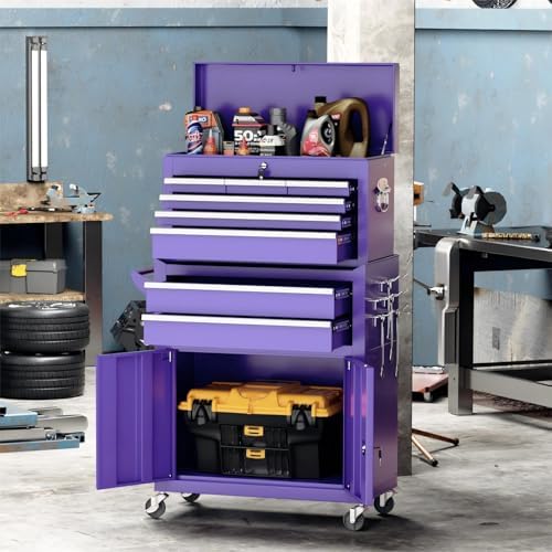 Crownland 8 Drawer Rolling Tool Chest with Wheels, Purple