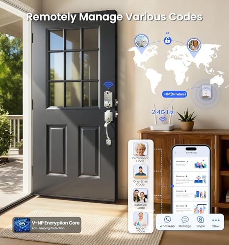 Veise VE017G WiFi Smart Keyless Entry Lock for Front Door, Satin Nickel