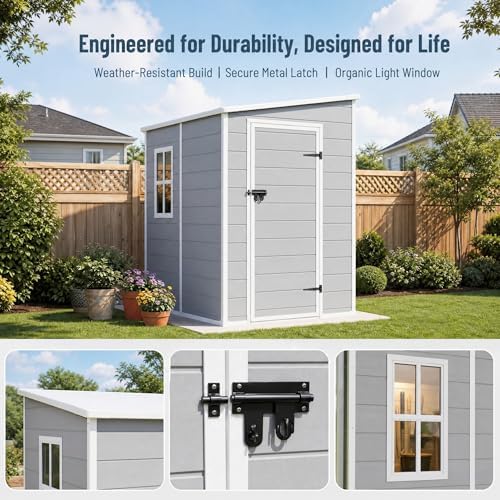 5x4 FT Outdoor Resin Storage Shed with Floor Door Window,Gray