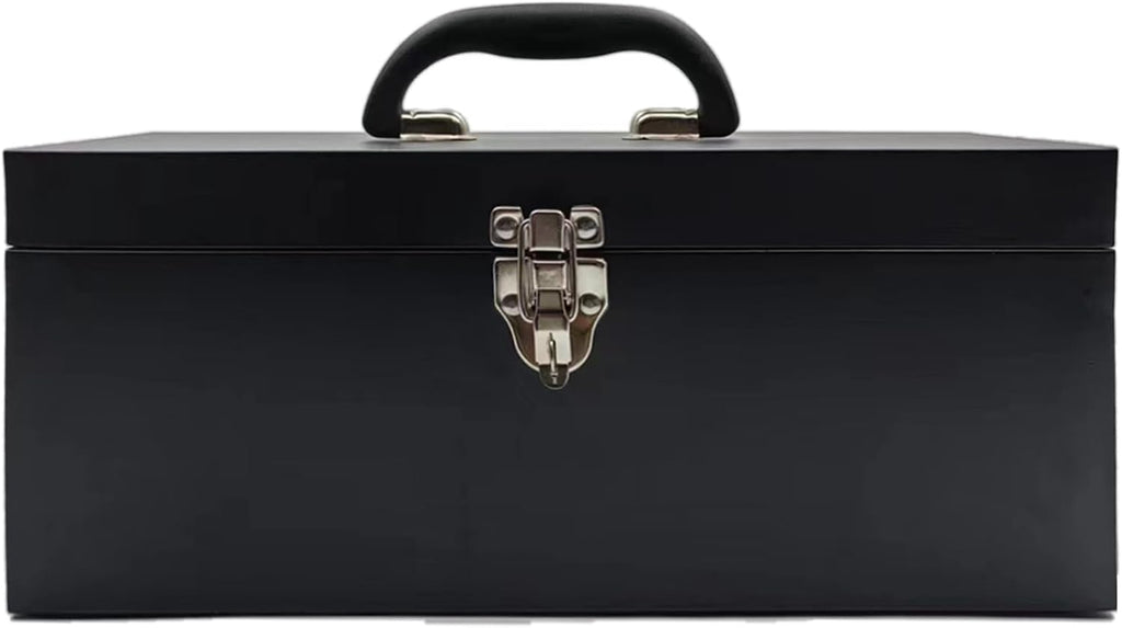 16" Portable Metal Toolbox Large Tool Box 18-Gauge Fishing Tackle Box Tool Box Drawer Organizer Steel Toolbox With Metal Latch and Handle Black