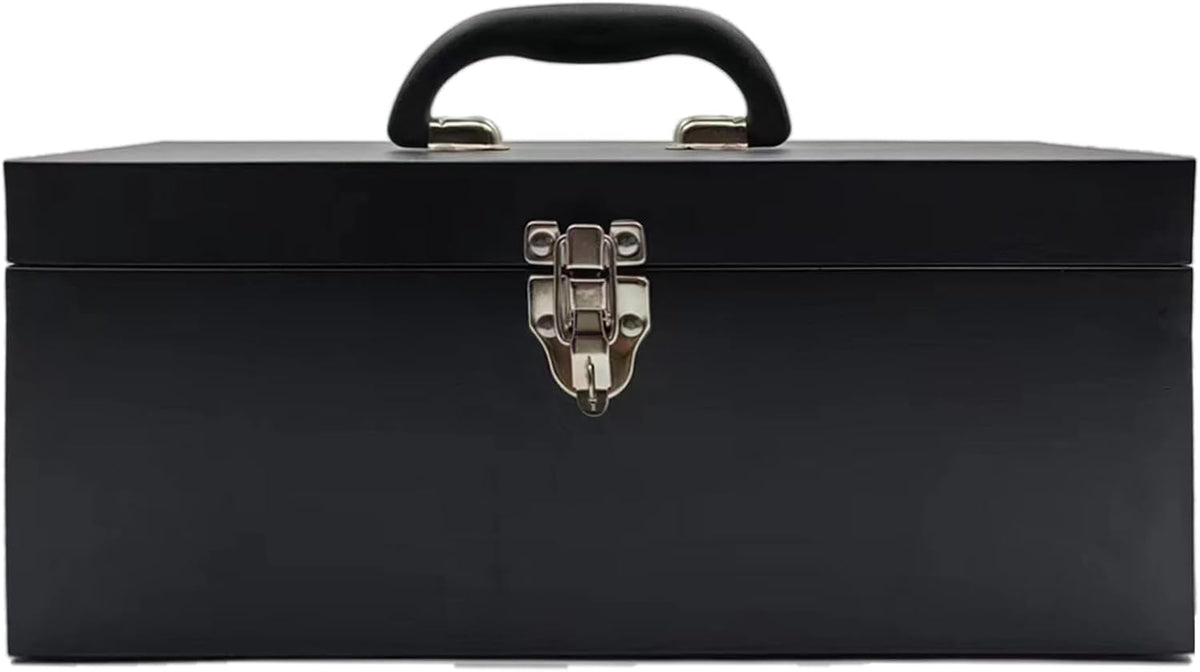 16" Portable Metal Toolbox Large Tool Box 18-Gauge Fishing Tackle Box Tool Box Drawer Organizer Steel Toolbox With Metal Latch and Handle Black