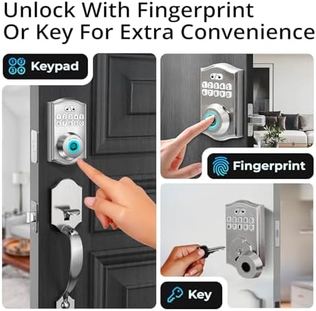 Miko i9 Keypad Door Lock with Handle Set – Fingerprint Keyless Entry Front Door Lock, Electronic Deadbolt with Lever Handle for Exterior Door, Auto-Lock, 100 Fingerprints and Codes
