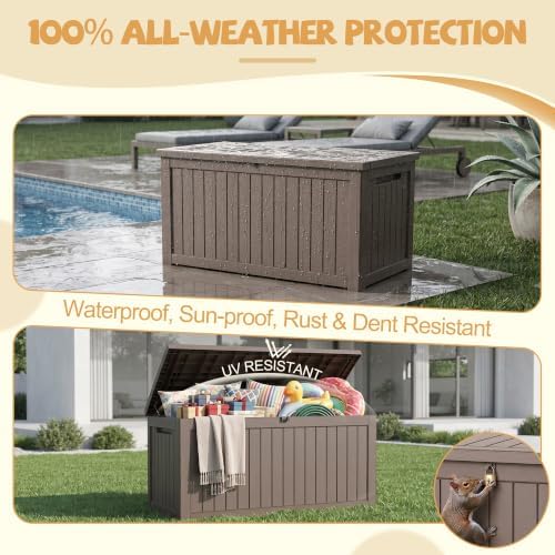 EFU Outdoor Storage Box Waterproof, 360 Gal Gen 2 Resin Deck Box Gas Struts