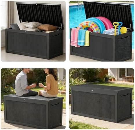 350 Gallon Extra Large Outdoor Storage Box, Reinforced Heavy-Duty Deck Box