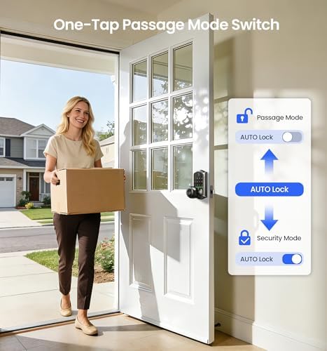 Veise VE018 Fingerprint Keypad Smart Door Knob Handle Lock, Matte Black