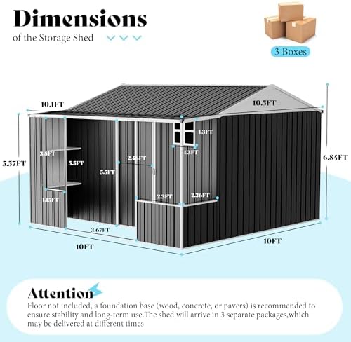 VanAcc 10x10.5x7 FT Dual-Zone Metal Storage Shed with Work Area