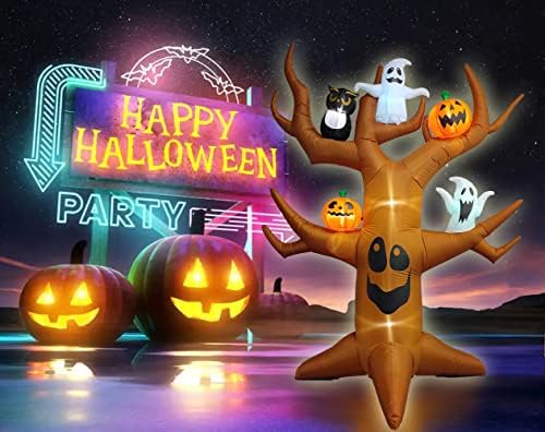 9ft Halloween Inflatable Ghost Tree Halloween Airblown Inflatable Outdoor Decor Blow up Yard Decor with RGB LED for Yard/Patio/Lawn/Garden (D)