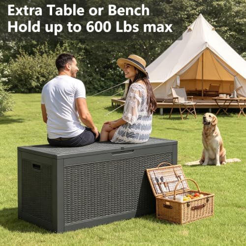 100 Gal Outdoor Storage Box Waterproof Lockable,Deck Box,Gas Lift,Black