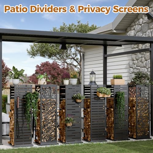 4ft Firewood Rack，Fire Wood Log Holder as Indoor Plant Stand, Outdoor Privacy Screen, Firewood Storage for Fire Pits Fireplace Pergola Gazebo Patio Deck Balcony Black