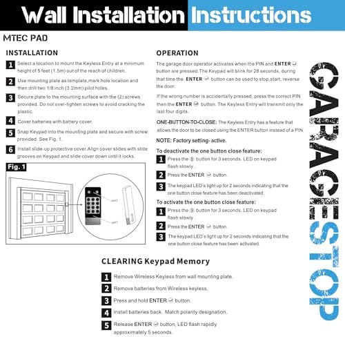 2X Garage Door Keypad for Marantec M13-631, Wireless Keyless Entry 315MHz