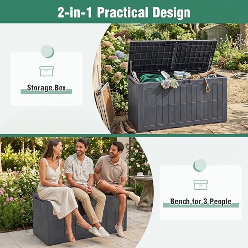 Tangkula 120 Gallon Waterproof Outdoor Storage Box with Lockable Lid