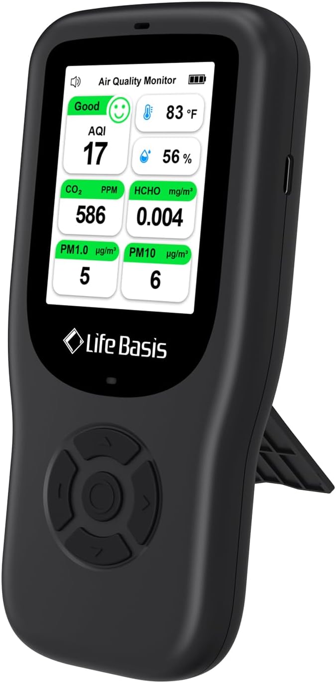 LifeBasis Air Quality Monitor Indoor, 11-in-1 Air Quality Detector