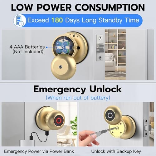 Fingerprint Door Knob, App Keyless Privacy Lock for Bedroom Pantry,