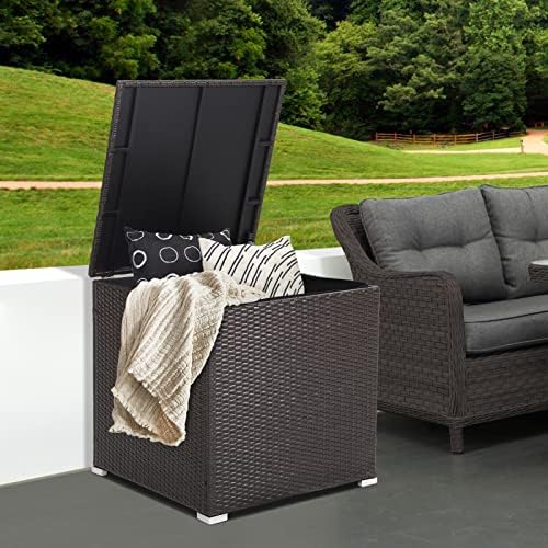 RELAX4LIFE Outdoor Storage Box 72-Gallon - Outside Wicker Storage Bin with Waterproof Zippered Liner, Gas Strut, Package Delivery Boxes for Outside, Accessories, Garden Tools Storage Deck Box