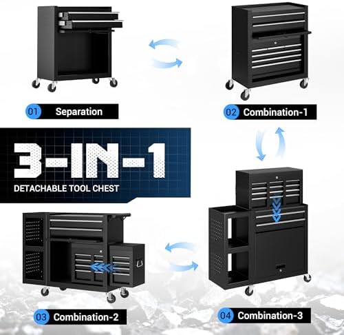 Metal Tool Chest, 8 Drawer Rolling Tool Chest with Wheels