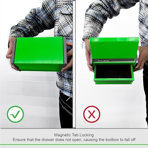P.I.T. Mini Tool Box,3 Drawers Small Metal Toolbox for Tools Storage,Green