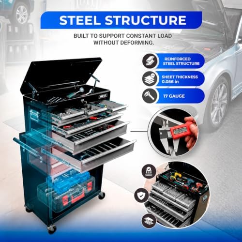 Hantec 9 Drawer Rolling Tool Chest, High Capacity Tool Box with Lockable Wheels and Drawers, Heavy-Duty Steel Toolbox Storage Cabinet Organizer for Garage, Warehouse, Repair Shop (Gray)