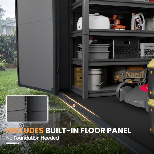 Amopatio 6x4 FT Outdoor Storage Shed with Floor, Dark Grey