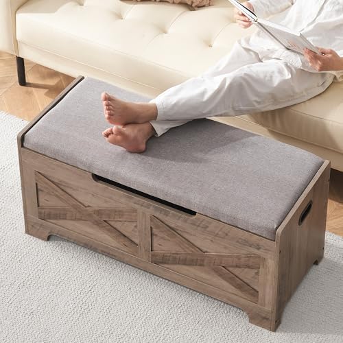 GarveeHome 39.4 in Storage Chest, Wooden Storage Bench with Safety Hinges, Easy Assembly, Large Shoe Bench for Entryway, Living Room, Bedroom