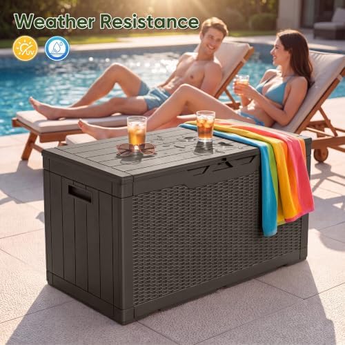 Flamaker Outdoor Storage Box 100 Gallon Waterproof Resin Deck Box