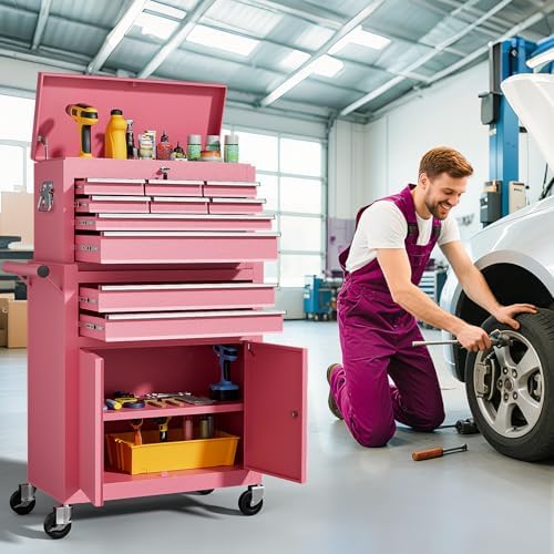 10-Drawer Rolling Tool Chest with wheels, Lockable 2-in-1 Tool Box