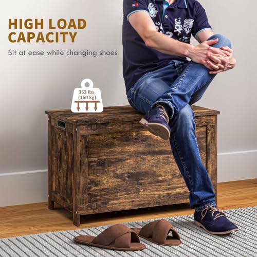 HOMCOM Storage Bench Cut-Out Handles 29.9" x 15.7" x 18.9" Rustic Brown