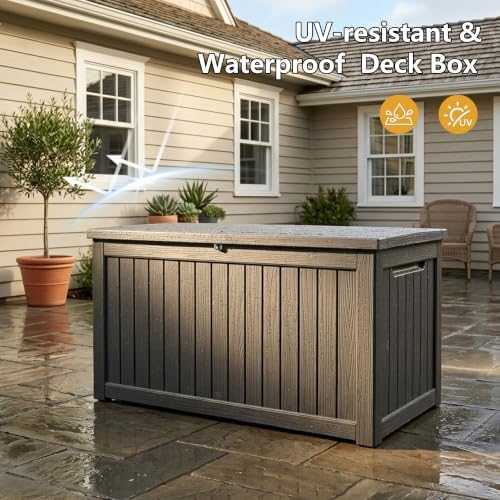 300 Gallon Outdoor Storage Box Waterproof Lockable Resin Deck Box Large, Patio Storage Bin for Pool Accessories Cushion Furniture, Garden Tools, UV-Resistant Outside Delivery Black