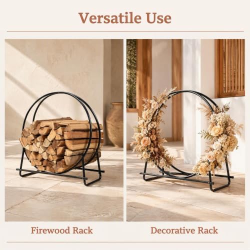 Goplus Firewood Rack, 32.5 Inch Outdoor Firewood Log Hoop with 440LBS Capacity, Heavy Duty Steel Wood Storage Rack, Indoor Firewood Holder for Fireplace Home Fire Pit