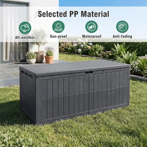 Tangkula 180 Gallon Outdoor Storage Box with Lockable Lid