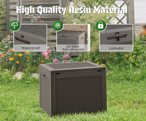 NUNU LAB Outdoor Storage Box 31 Gallon,Waterproof Indoor Outside Deck Boxes,Backyard Storage Bin for Package Delivery,Garden Tools,Patio Cushions,Pool Accessories,Storage Bench Lockable Lid,Tool Box